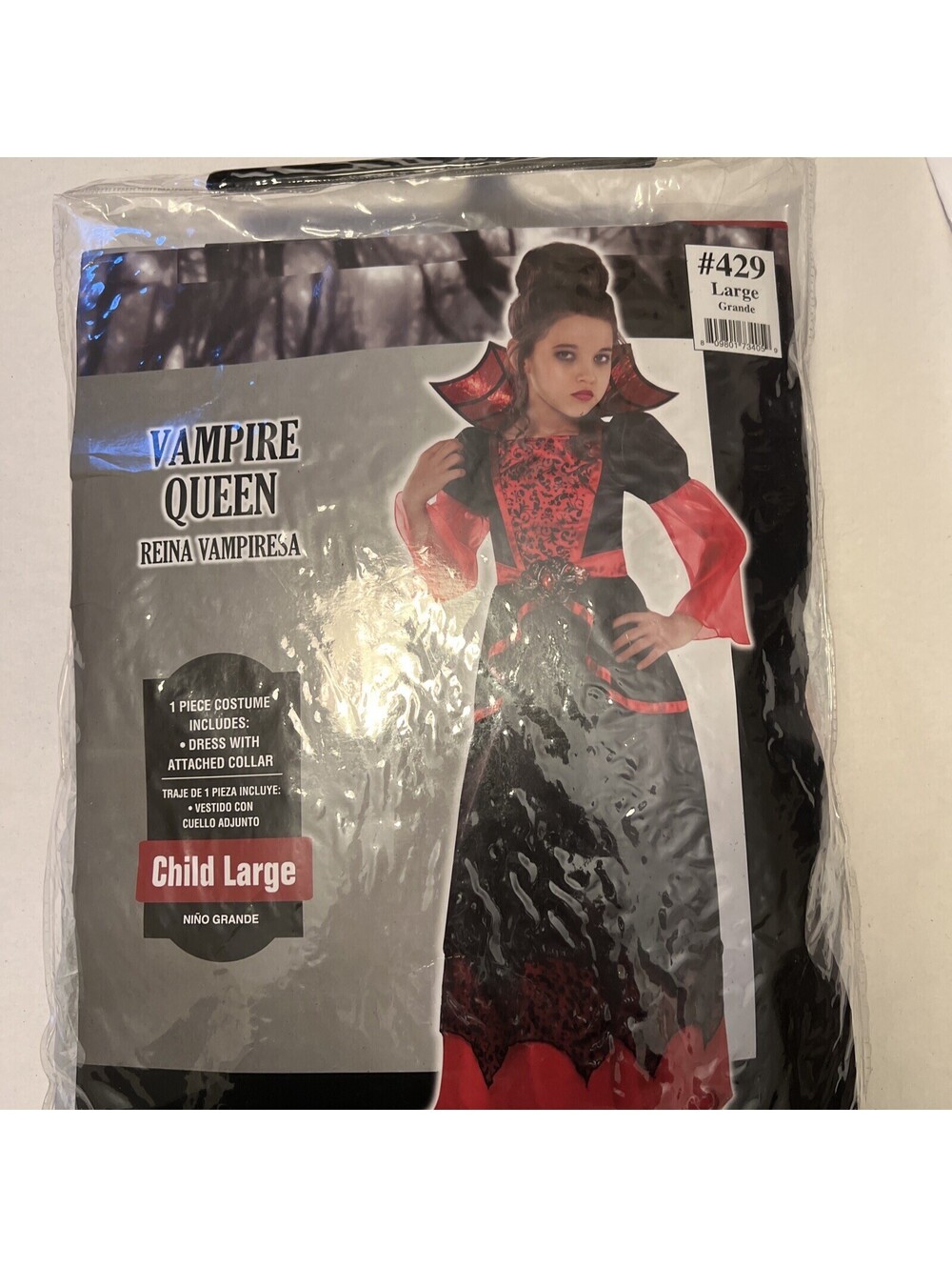 Girlβs Vampire Queen Halloween Costume , 1pc: Dress w/ Collar, Child Large 12-14